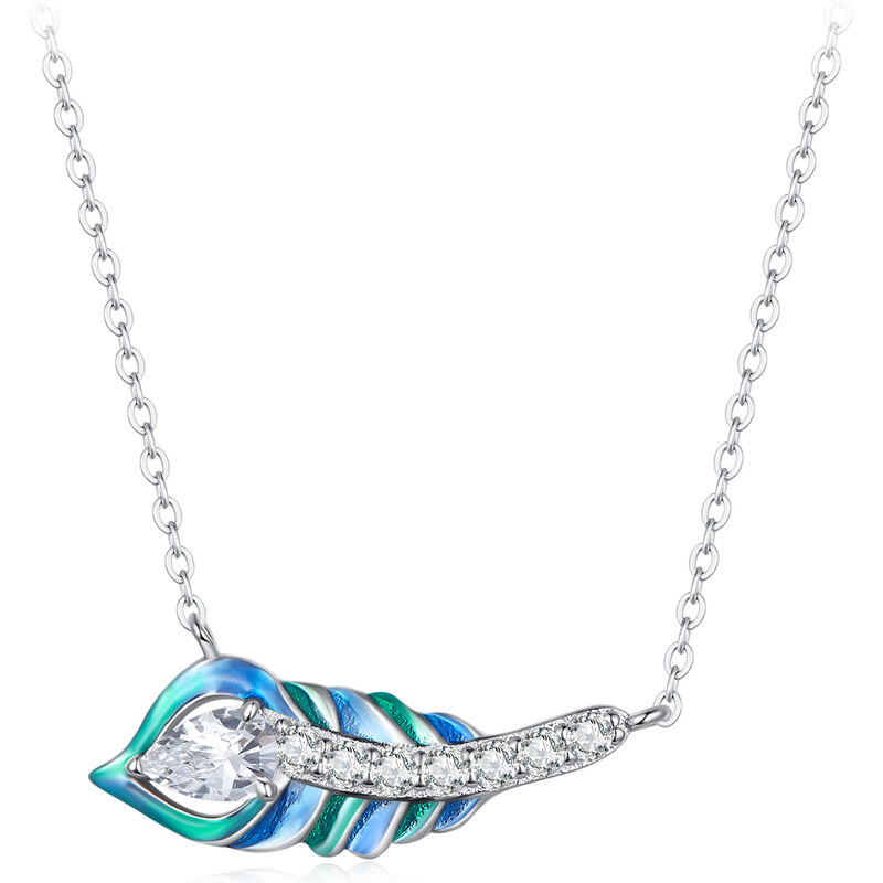 Royal Fashion strieborný náhrdelník Pávie pierko 53970205