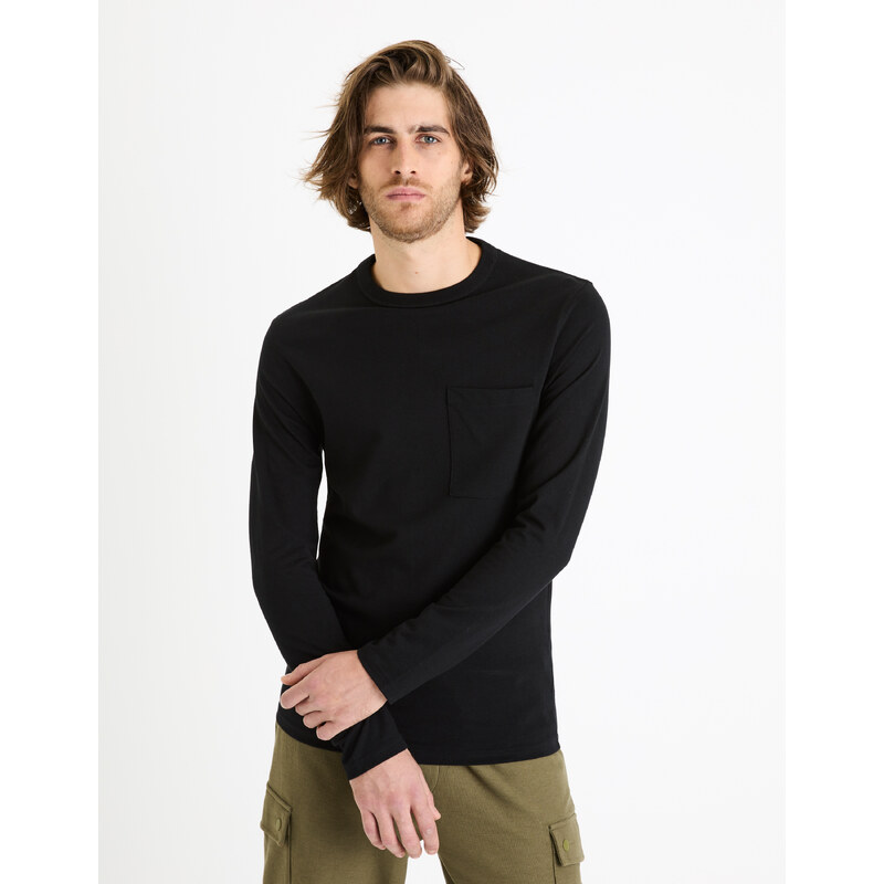 Čierne pánske basic tričko s vreckom Celio 50504166