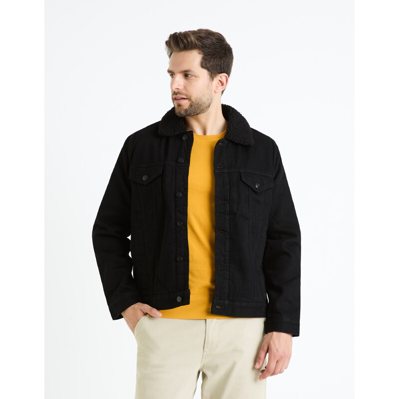 Čierna pánska rifľová bunda s kožúškom Celio Cudensherp 50526118