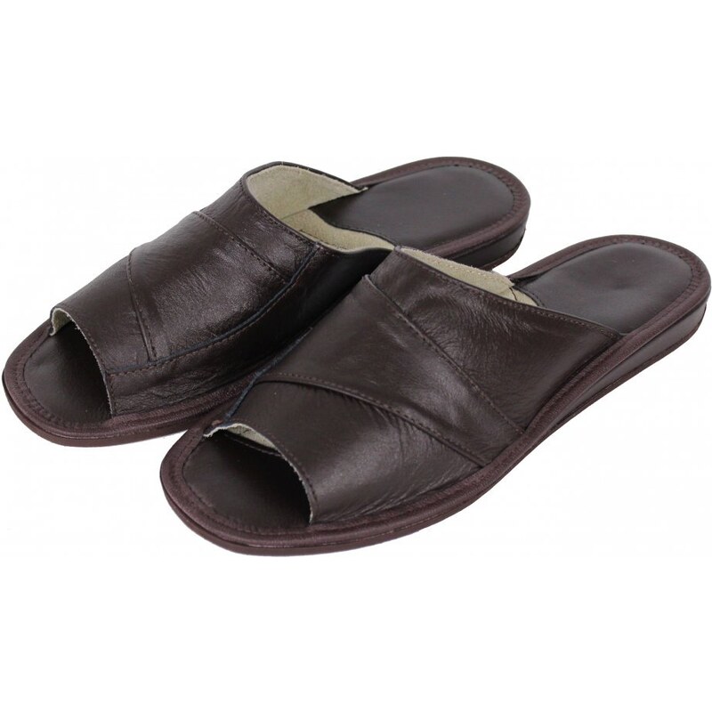 GP Pánske kožené papuče Bivoj tm. hnedé 47271775