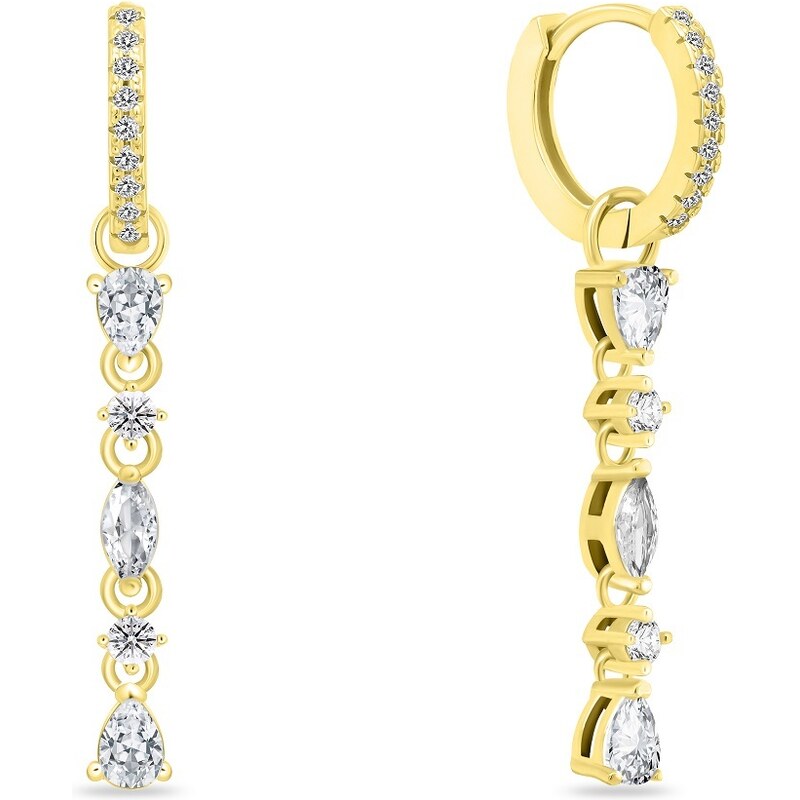 Brilio Silver Elegantné pozlátené náušnice 2v1 s kubickými zirkónmi 66590525