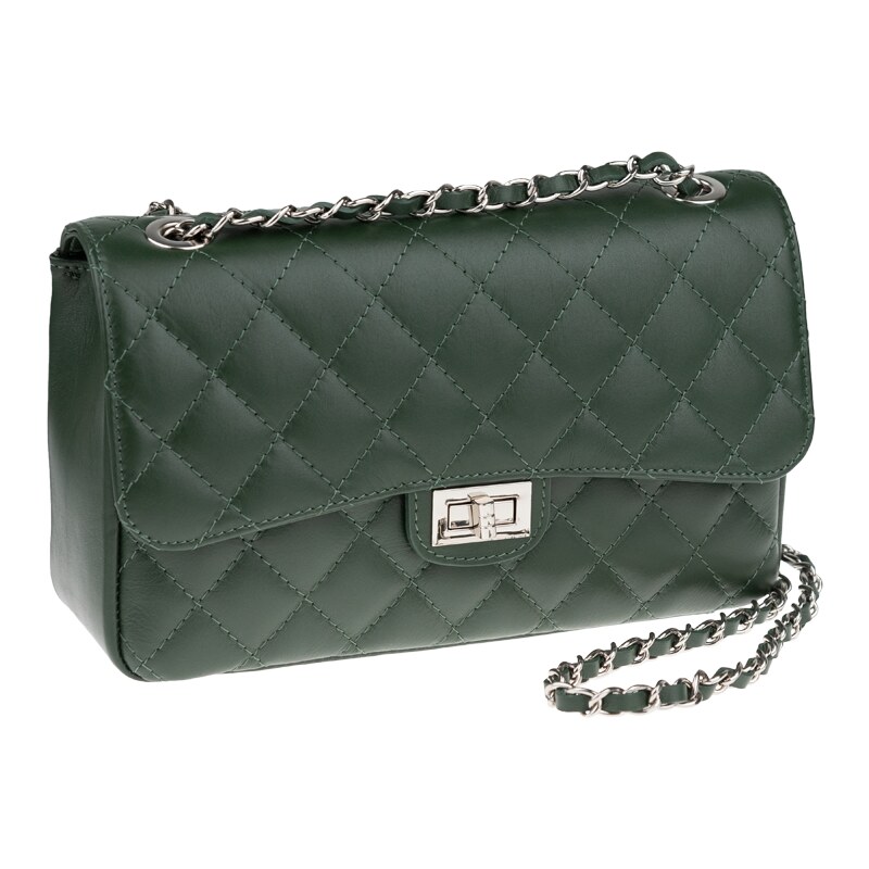 Zelená kožená talianska crossbody kabelka Eliana Argento Verde Scura 47288111