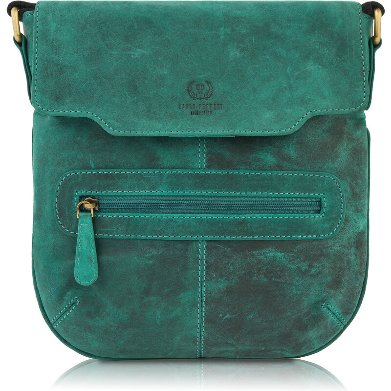 PAOLO PERUZZI Dámska kožená taška cez rameno T-61-GR | zelená T-61-GR 47288127