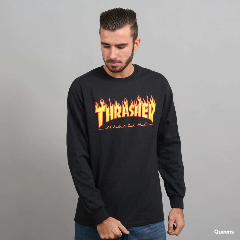 Pánske tričko Thrasher Flame Logo LS Tee Black