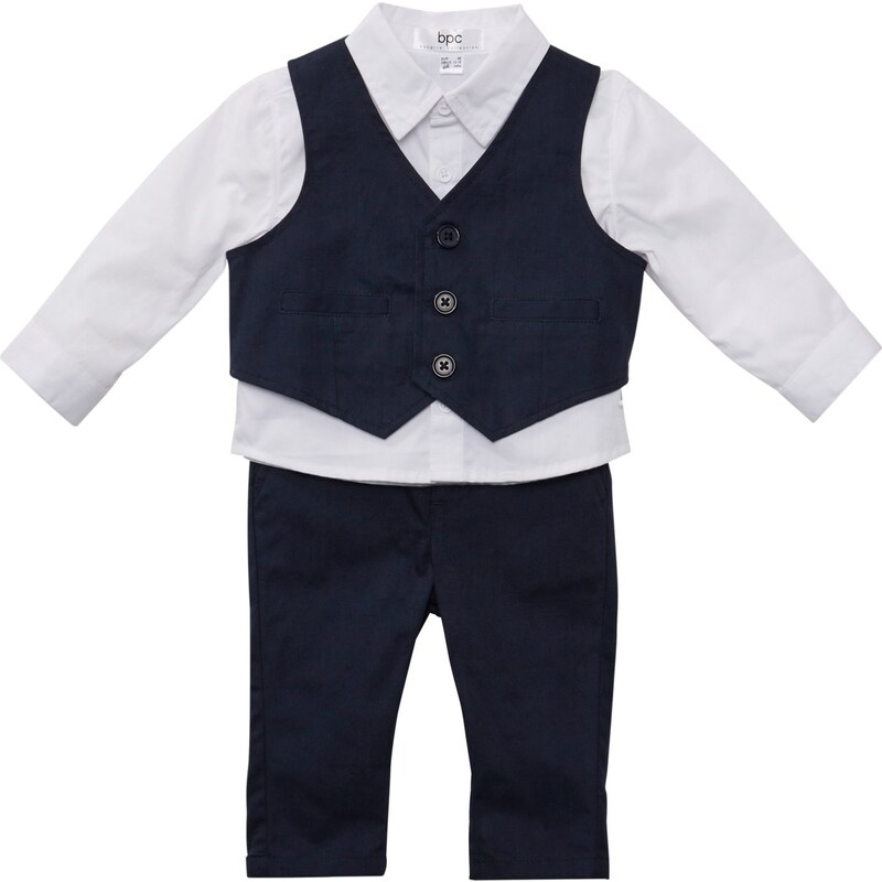 bonprix Detská vesta, košeľa, nohavice (3-dielna sada), farba biela 44732852