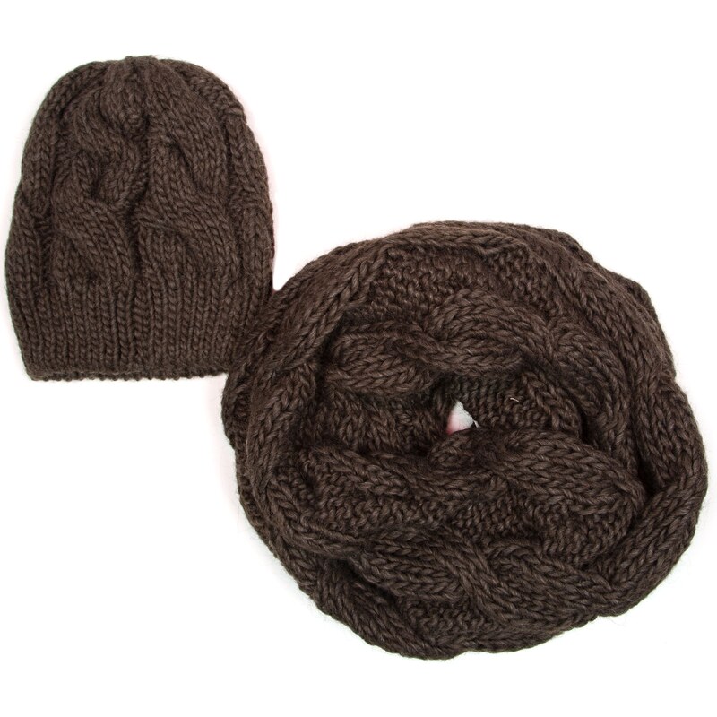 Blaire Dámsky pletený set šálu a čiapky Nina hnedý 64987370