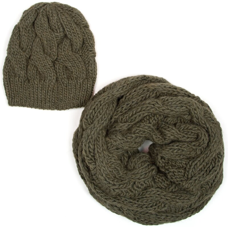 Blaire Dámsky pletený set šálu a čiapky Nina olivovo zelený 64987371