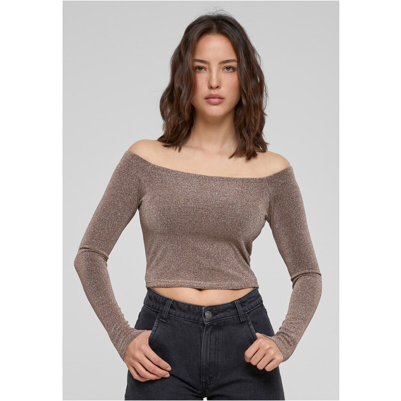 Urban Classics Womens Off Shoulder Glitter Long Sleeve Gold 50563196