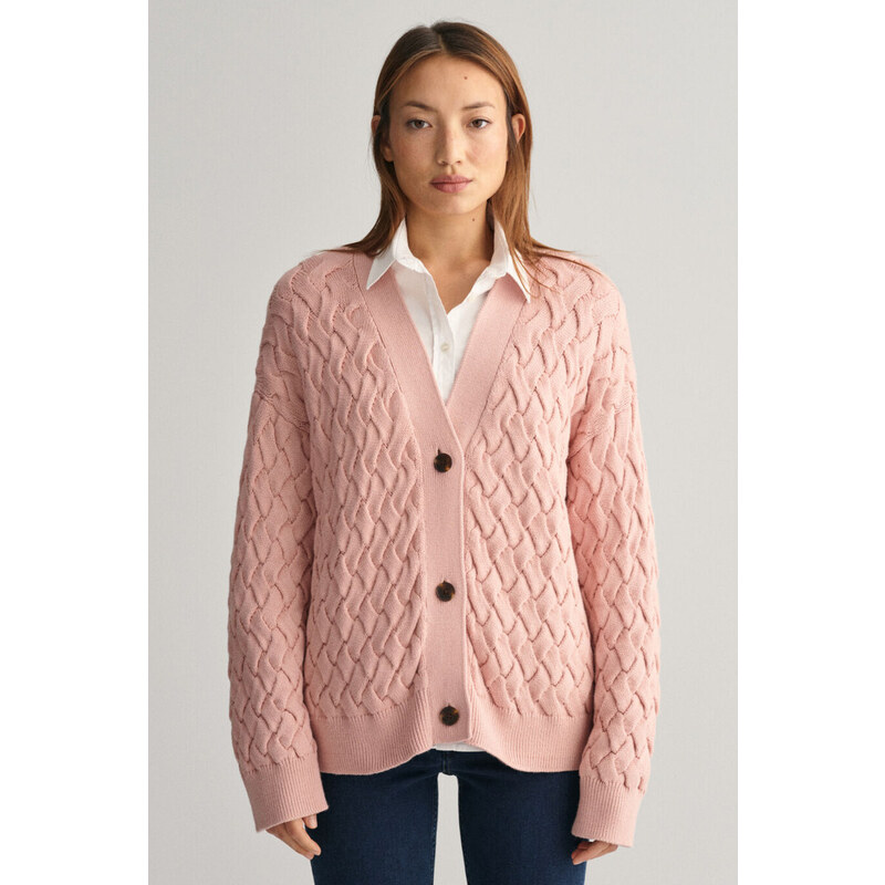 KARDIGÁN GANT TEXTURED COTTON CARDIGAN DUSTY ROSE 47308530