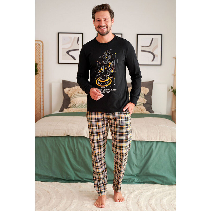 Doctor Nap Pánske bavlnené pyžamo Space čierne, Farba čierna 47307771
