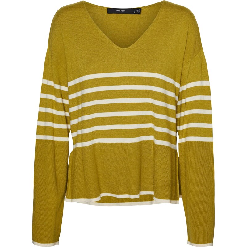 VERO MODA Sveter HAPPINESS olivová / biela 47308048