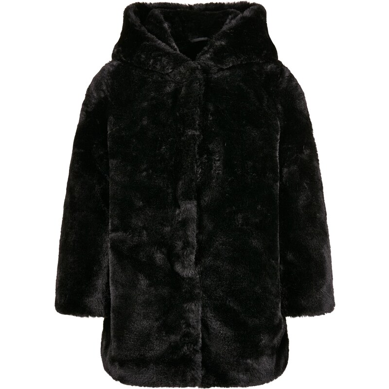 Urban Classics Girls Teddy Hooded Coat Black 50663729