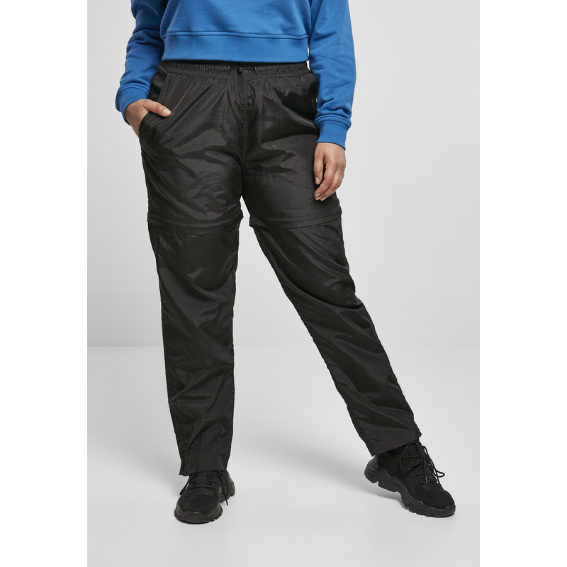 Urban Classics Womens Shiny Crinkle Nylon Zipper Pants Black 50649335