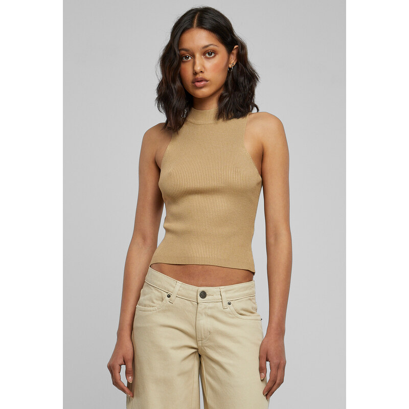 Urban Classics Womens turtleneck with short rib knit union beige 50680120