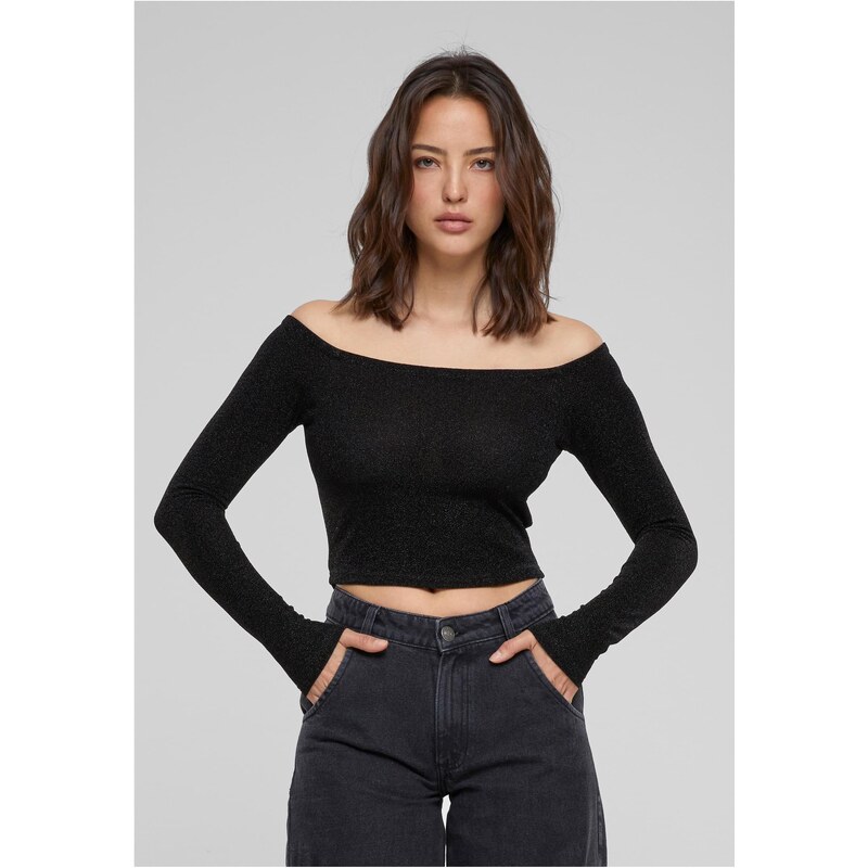 Urban Classics Womens Off Shoulder Glitter Long Sleeve Black 50563883