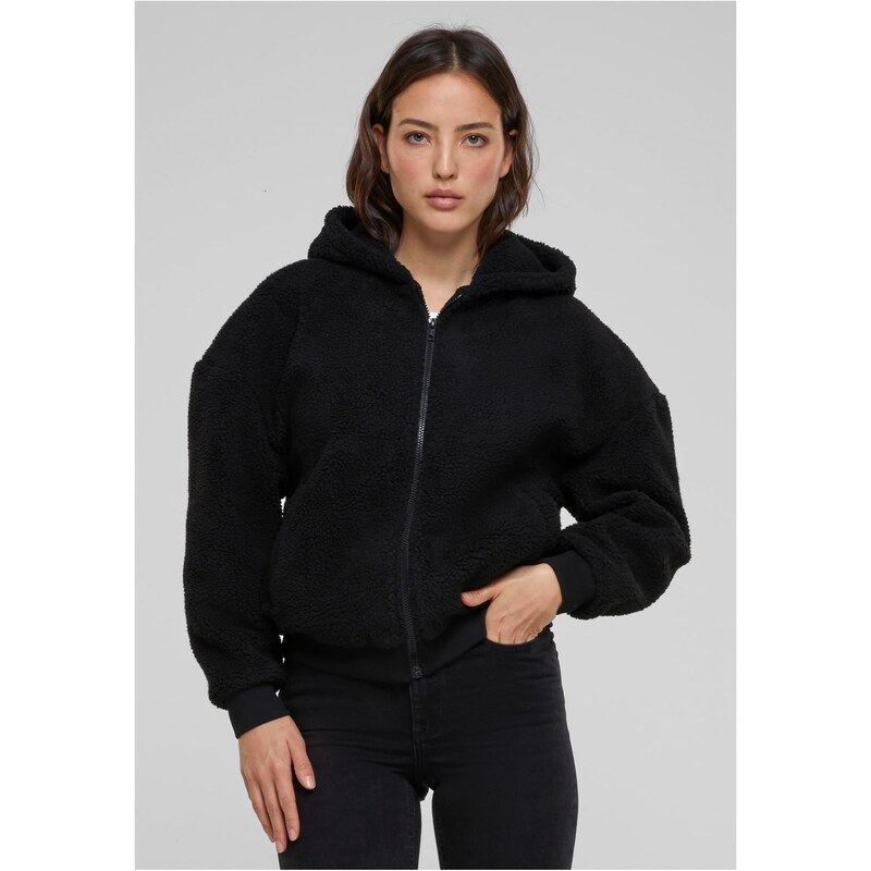 Urban Classics Womens Oversized Sweatshirt Sherpa Zip Hoody Black 50688411