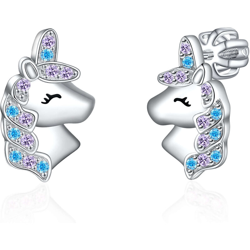 Olivie Strieborné náušnice na skrutku JEDNOROŽEC 8086 47332772