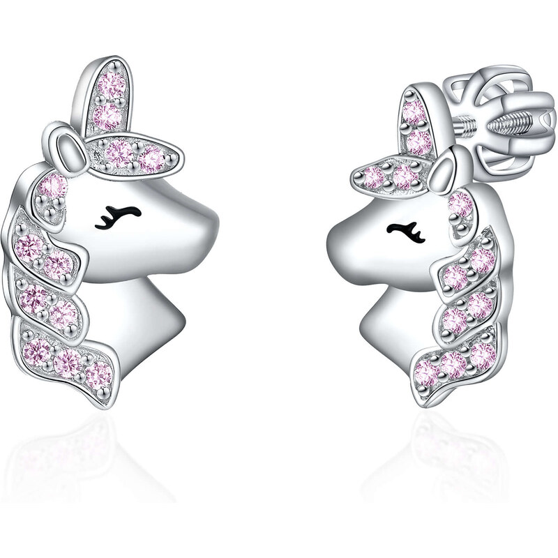 Olivie Strieborné náušnice na skrutku JEDNOROŽEC 8088 47332774