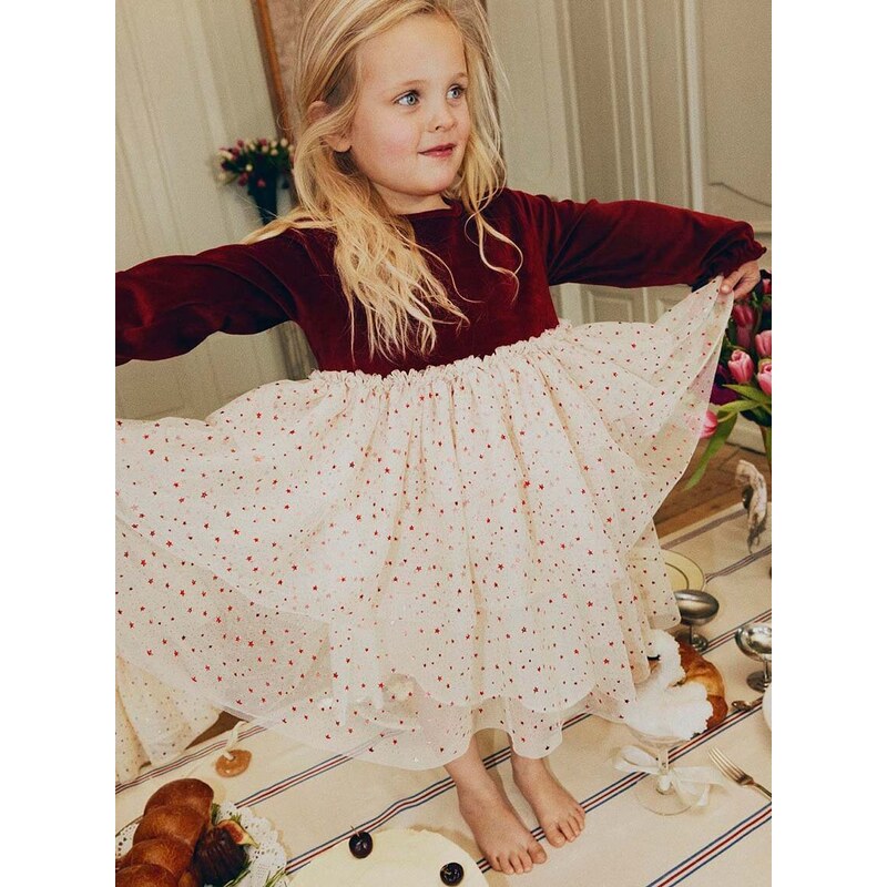 Dievčenské šaty Konges Sløjd bordová farba, mini, áčkový strih