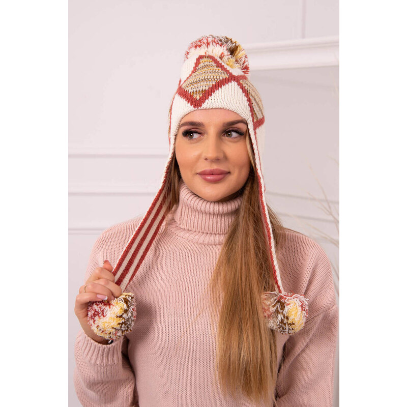 K-Fashion Dámska klapka na uši Eunika K322 ecru+red 49759823
