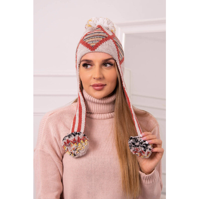 K-Fashion Dámska klapka na uši Eunika K322 béžová+červená 49759828