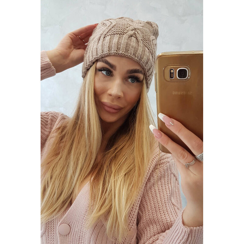 K-Fashion Fleecová čiapka Sylwia K244 tmavo béžová 44561140