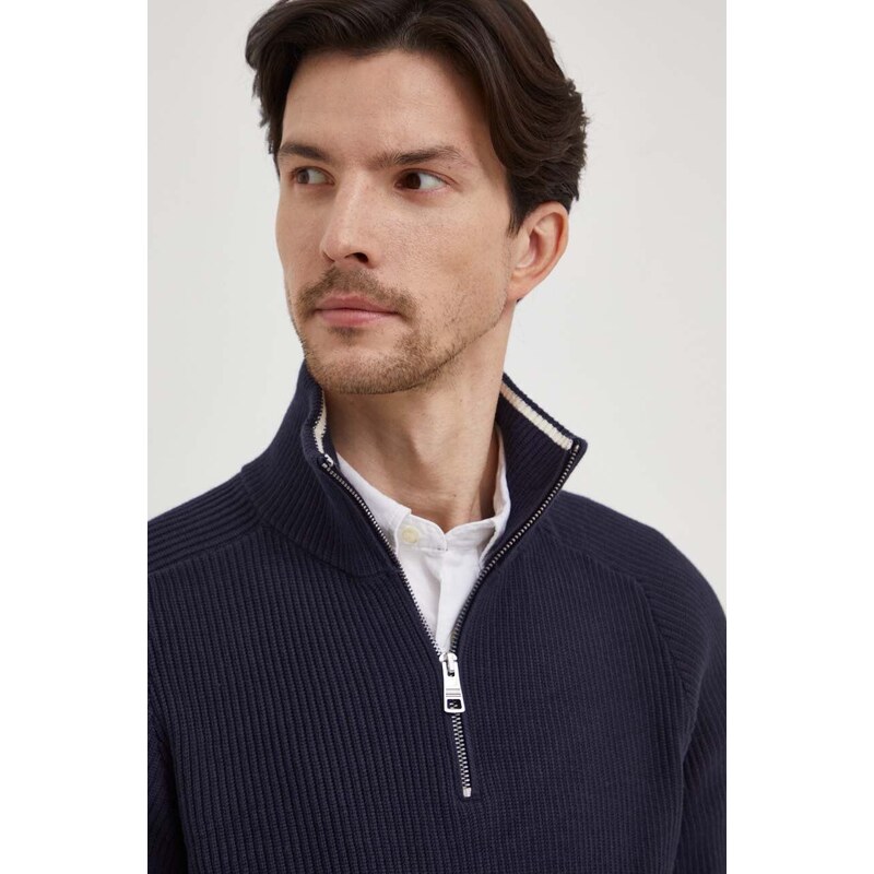 Bavlnený sveter Tommy Hilfiger tmavomodrá farba, s polorolákom, MW0MW33510