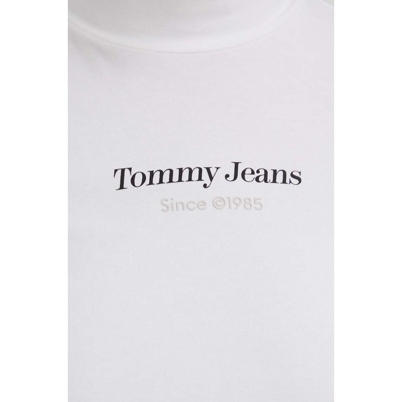 Tričko s dlhým rukávom Tommy Jeans dámsky,biela farba,s polorolákom,DW0DW17360