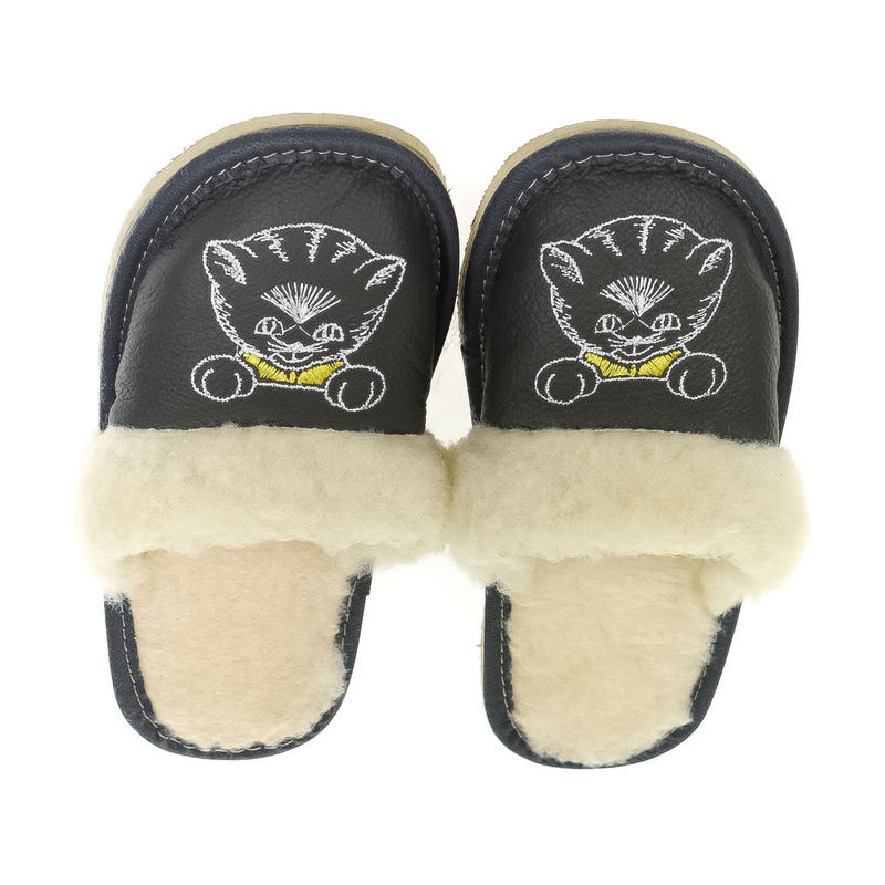 JOHN-C Detské tmavo-sivé kožené papuče MICA 47399133