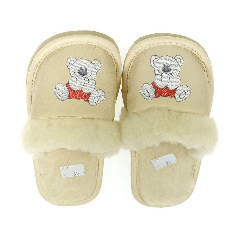 JOHN-C Detské béžové kožené papuče MACKO 19252396