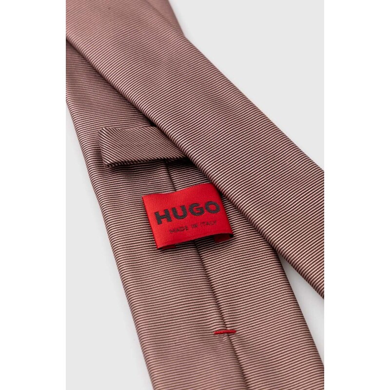 Hodvábna kravata HUGO béžová farba,50468199