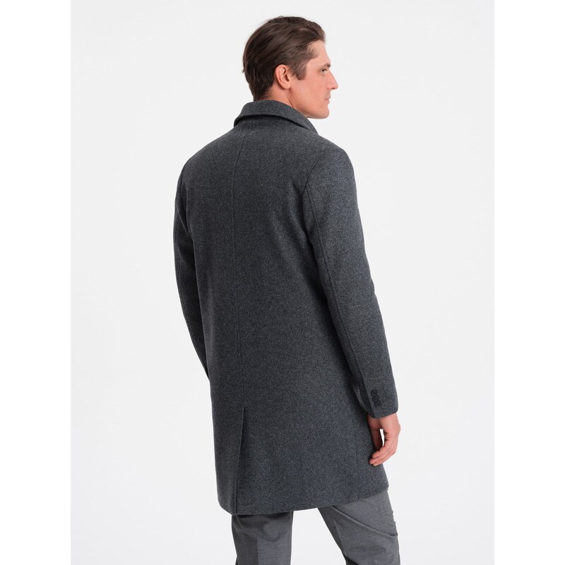 Ombre Clothing Pánsky dvojradový kabát s podšívkou - grafitový V2 OM-COWC-0107