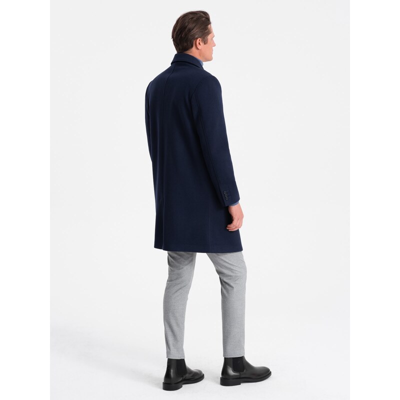 Ombre Clothing Pánsky dvojradový kabát s podšívkou - tmavomodrý V3 OM-COWC-0107