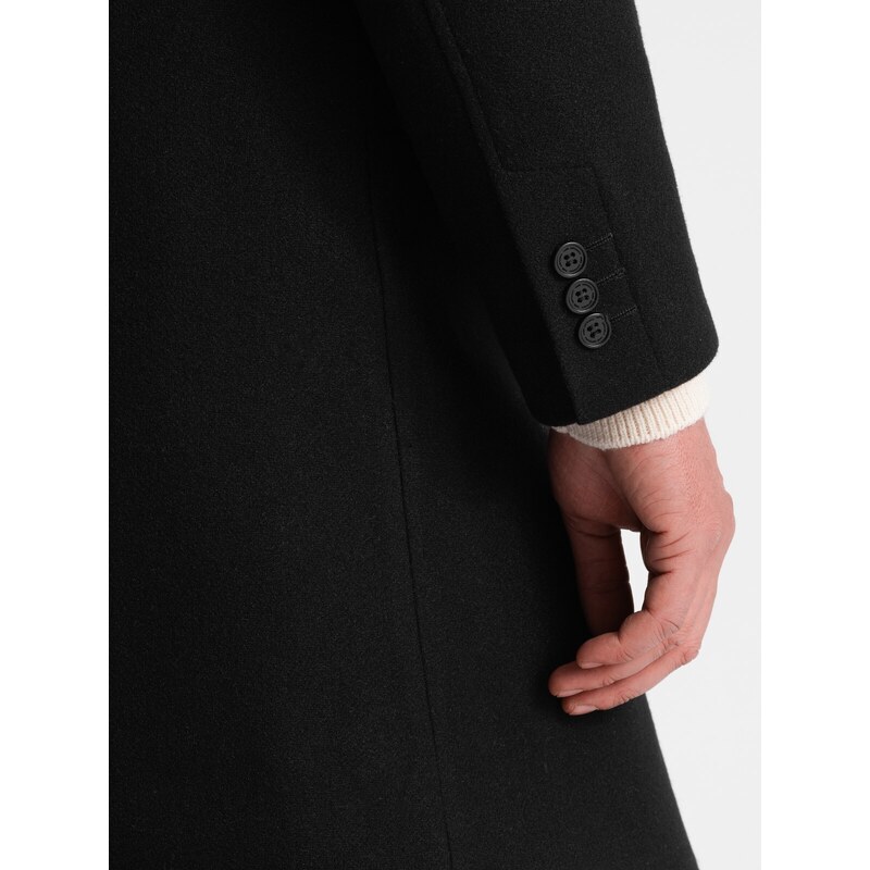 Ombre Clothing Pánsky dvojradový kabát s podšívkou - čierny V4 OM-COWC-0107