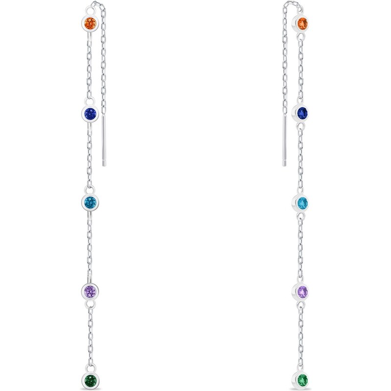 Brilio Silver Strieborné retiazkové náušnice s farebnými zirkónmi 66583982