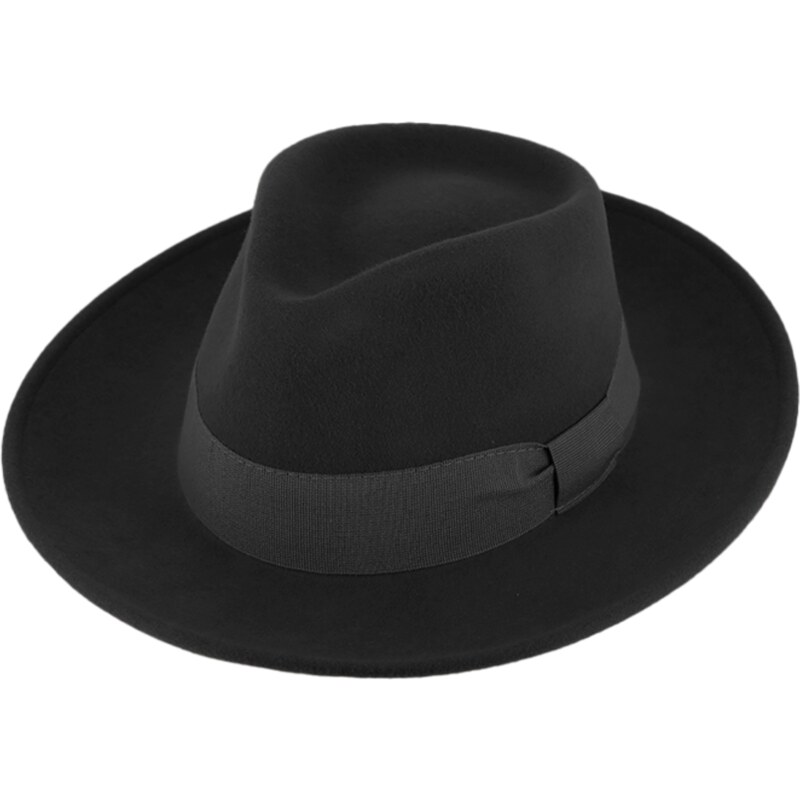 Fiebig - Headwear since 1903 Cestovný klobúk vlnený od Fiebig so širšou krempou - čierny s čiernou stuhou