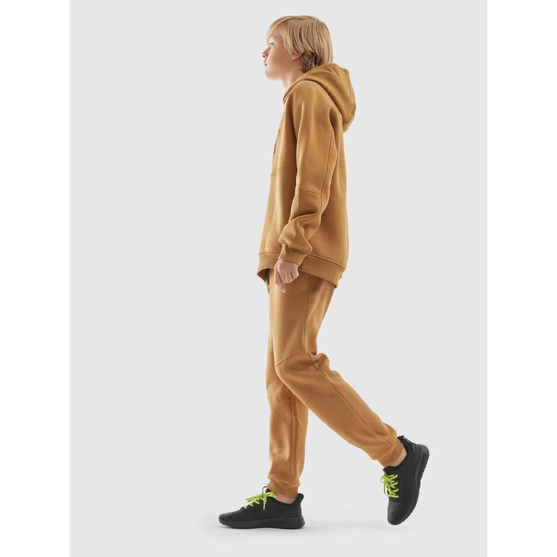 4F Chlapčenské teplákové nohavice typu jogger - hnedé