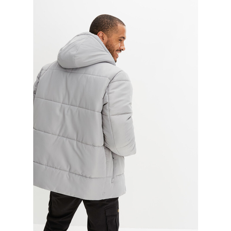 bonprix Prešívaná bunda s kapucňou z recyklovaného polyesteru, farba šedá
