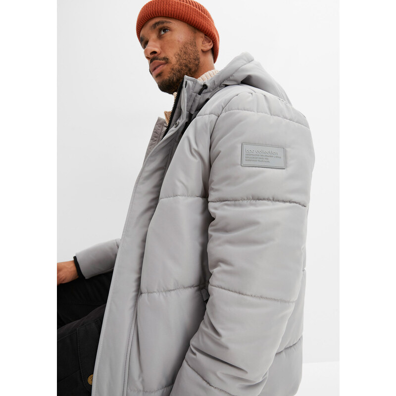 bonprix Prešívaná bunda s kapucňou z recyklovaného polyesteru, farba šedá