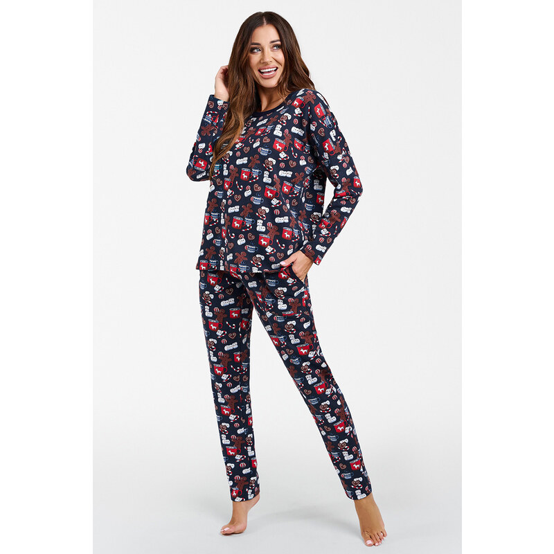 Italian Fashion Vianočné dámske pyžamo Cookies mega soft tmavomodré, 47444057