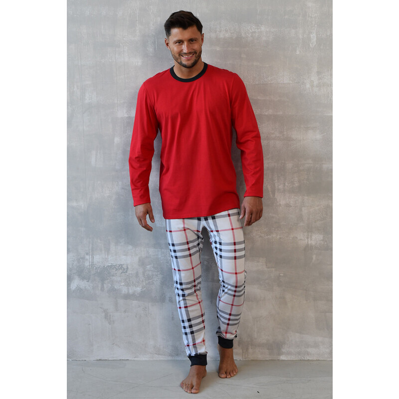 Italian Fashion Pánske bavlnené pyžamo Andros červené, Farba červená 47444055