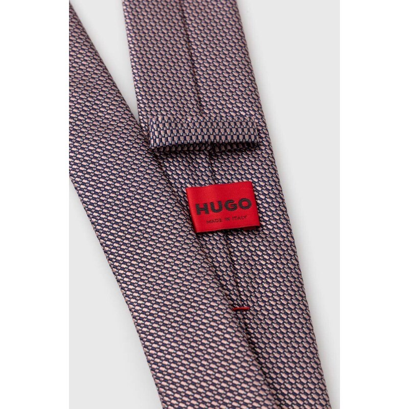 Hodvábna kravata HUGO ružová farba,50509054