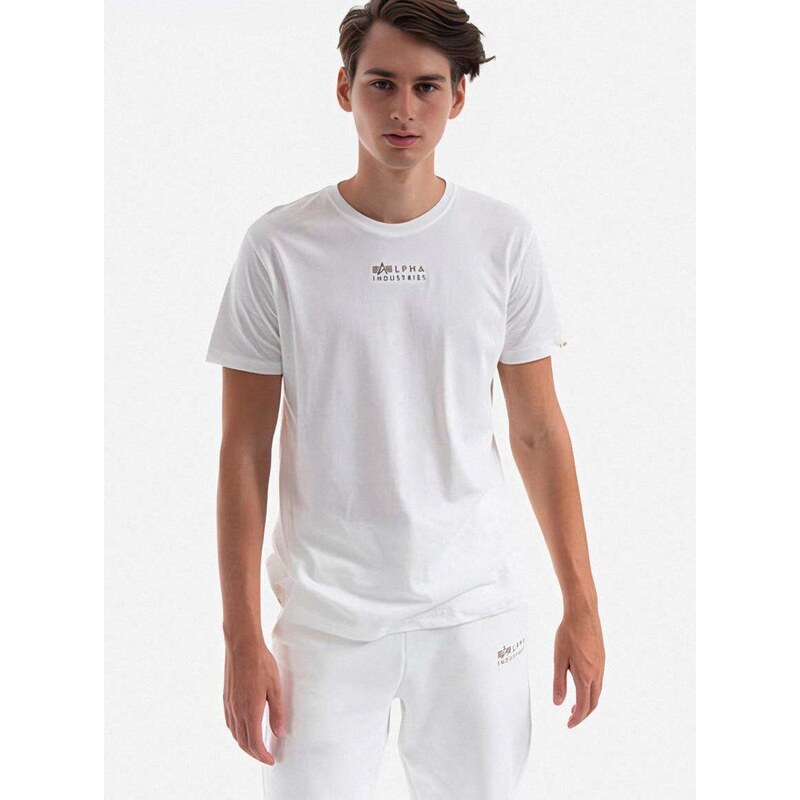 Bavlnené tričko Alpha Industries 118529.626-white, biela farba, s potlačou