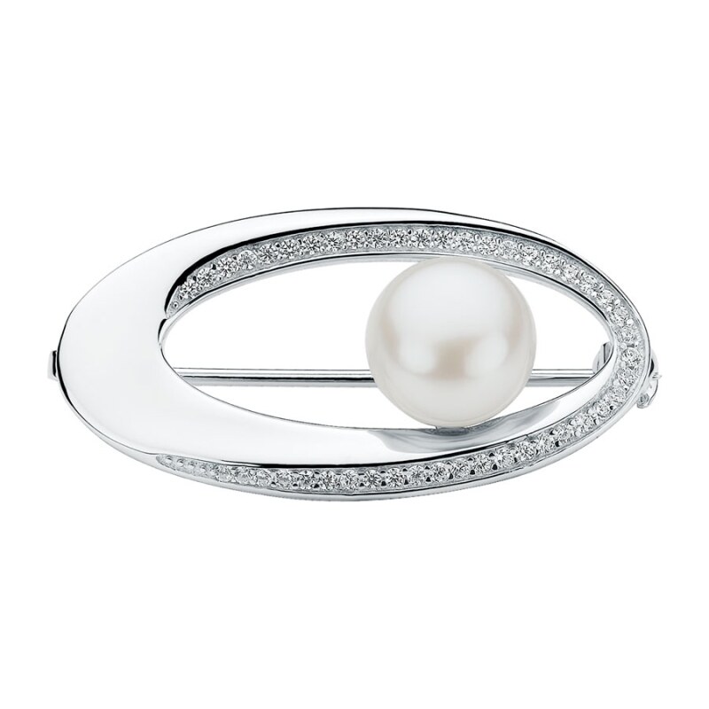 Gaura Pearls Stříbrná brož s bílou perlou Brigitte, stříbro 925/1000