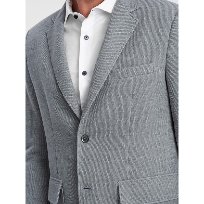 Ombre Clothing Pánska bunda so záplatami na lakťoch - svetlosivá V1 OM-BLZB-0108