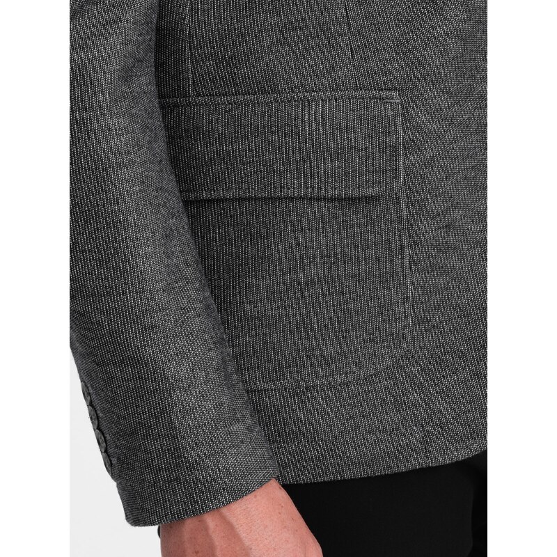 Ombre Clothing Pánska bunda s nášivkami na lakťoch - čierna V5 OM-BLZB-0108