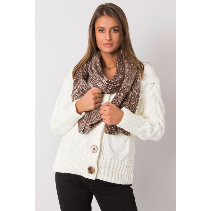 MladaModa Úpletový dámsky šál so zlatou nitkou model 40723 hnedý 47485287