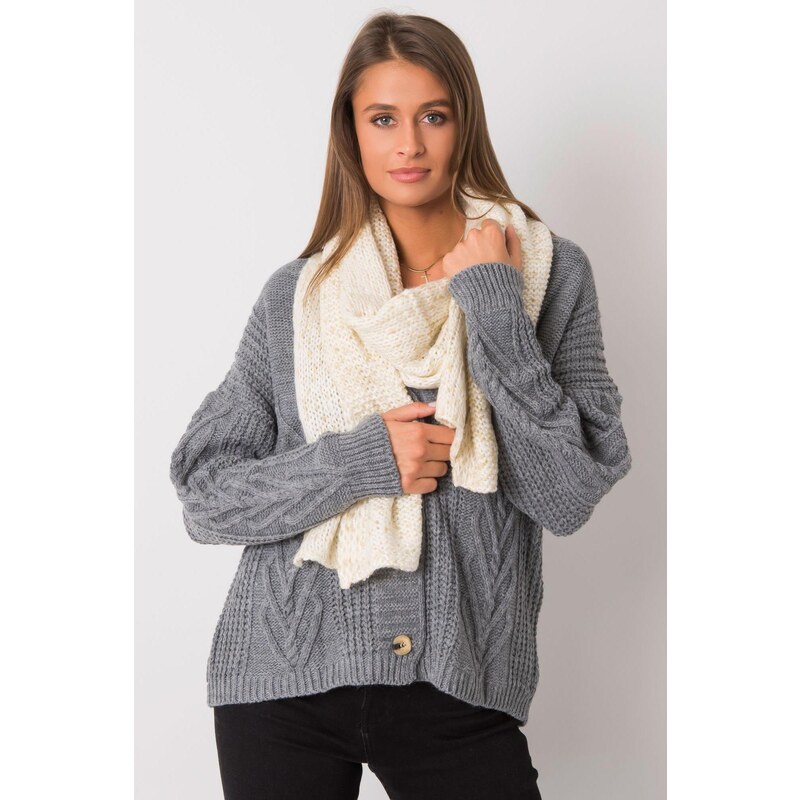 MladaModa Úpletový dámsky šál so zlatou nitkou model 40723 farba ecru 47485288