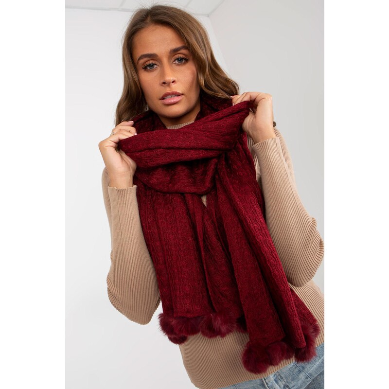 MladaModa Úpletový dámsky šál s brmbolcami model 31857 bordový 66839844
