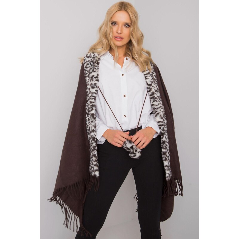 MladaModa Veľký dámsky šál s kožušinkou model 48420 hnedý+biely 47485301